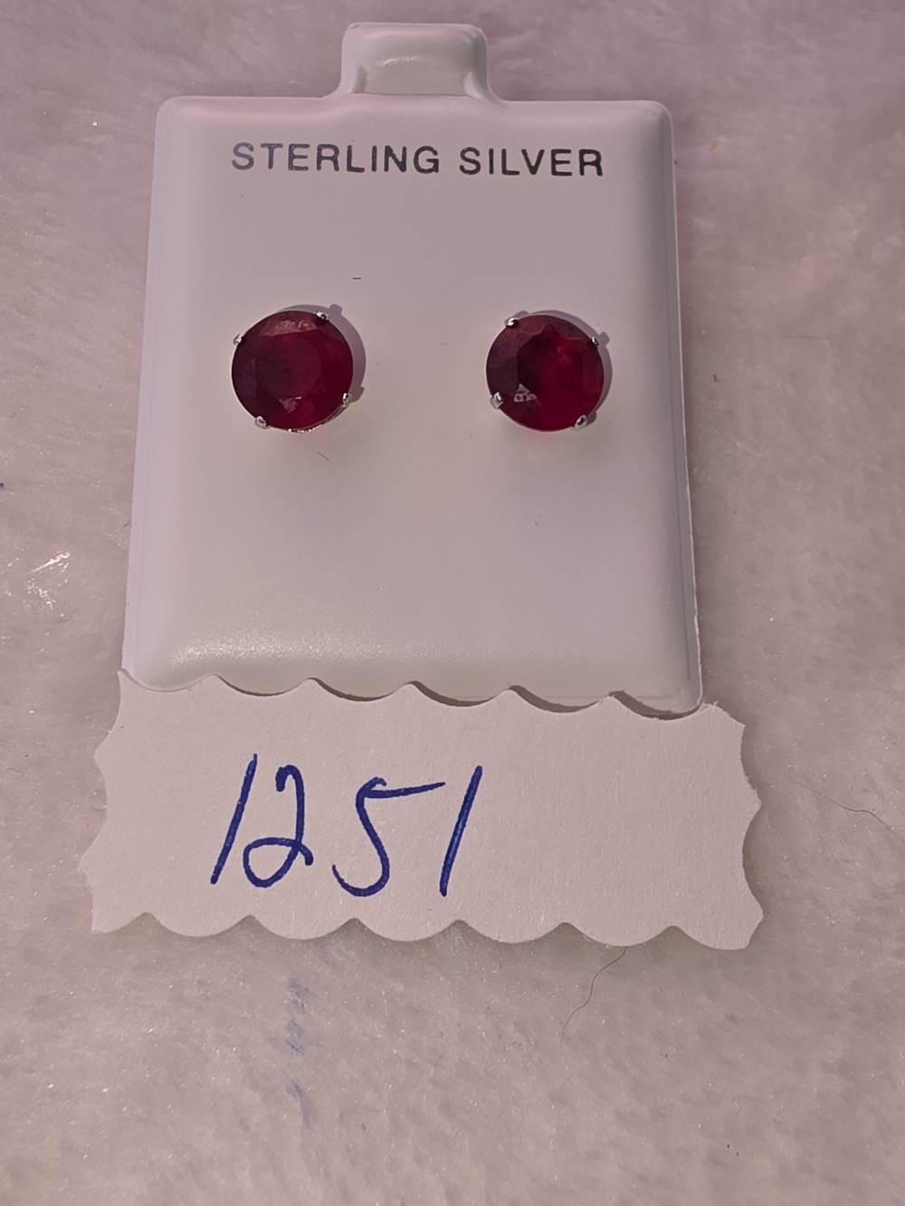 Sterling Silver Red Round Stud Earrings - Classic Ruby Tone